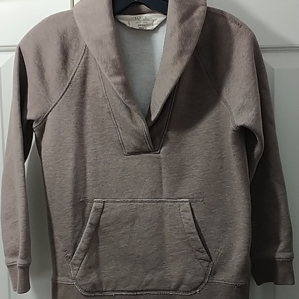 J. Crew Shawl Neck Brown Tones Sweatshirt Pouch Pockets Small - Picture 7 of 10